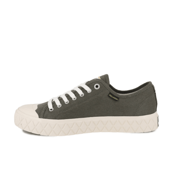 Palladium Palla Ace Washed Canvas Sneaker in Olive Night - Lateral View Showing Washed Texture