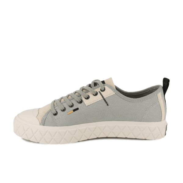 Palladium Palla Ace HTG Supply Abbey Stone sneaker - outer side profile with Palladium logo and grey canvas
