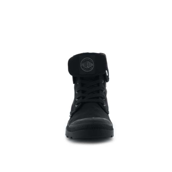 Palladium Baggy high-top canvas boot in Black β straight-on front view highlighting foldable cuff and Palladium logo badge