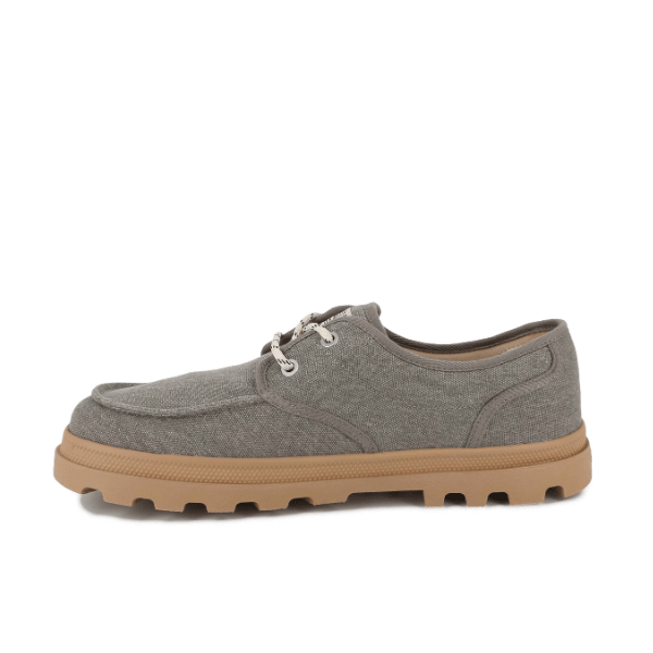 Palladium Dunelite Moc Cushion sneaker in Dusky Green β three-quarter front view showing canvas texture, moc-stitch toe and lightweight DUNELITE EVA sole