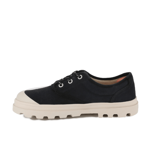 Palladium Dunelite Ox Comfort in Black β three-quarter side view showing moleskin canvas texture, foam-padded collar and lightweight DUNELITE EVA sole
