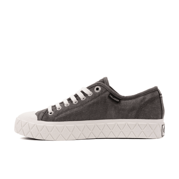 Palladium Palla Ace Washed Canvas Sneaker in Metal Black - Lateral View Showing Washed Texture