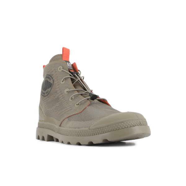 Angled front view of Pampa Lite Travel VT in Dusky Green showing reinforced toe cap and mesh detailing.