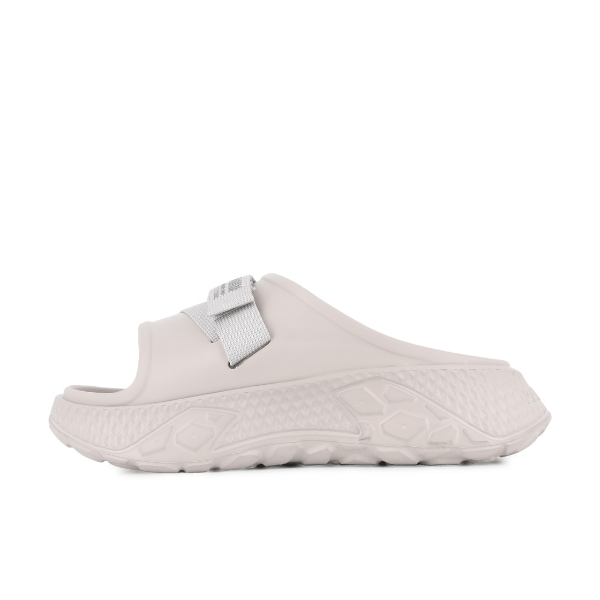 Palladium Offbound Slide Natural Grey - angled side view highlighting chunky platform sole and strap detail