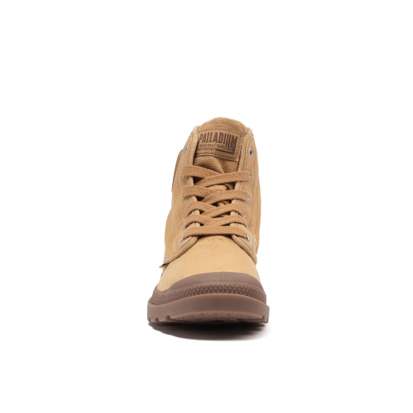 Palladium Pampa Hi Woodlin - rear angle showing heel tab and durable lug outsole