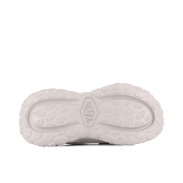 Palladium Offbound Slide Natural Grey - sole view showing diamond and lug tread pattern for grip and traction