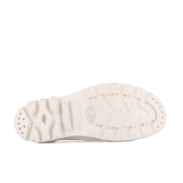 Palladium Pampa Mary-Jane Washed flat in Soft White – outsole view showing durable lug sole tread pattern and Palladium branding
