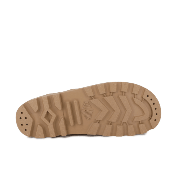 Palladium Dunelite Moc Cushion Ochre - outsole view showing PAMPA-inspired lug pattern on ultra-light DUNELITE EVA sole