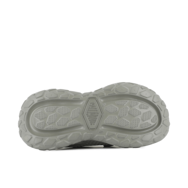 Palladium Offbound Slide Vetiver - sole view showing diamond and lug tread pattern for grip and traction