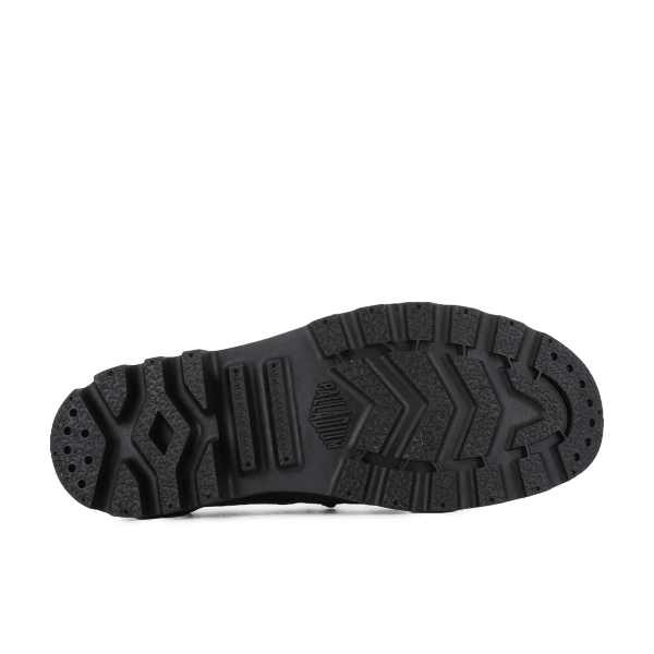 Palladium Pampa Mary-Jane Washed in Black – outsole view showing deep-grip lug tread pattern for superior traction