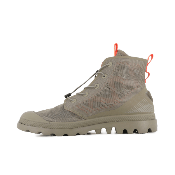 Opposite side view of the Palladium Pampa Lite Travel VT in Dusky Green highlighting geometric knit upper.