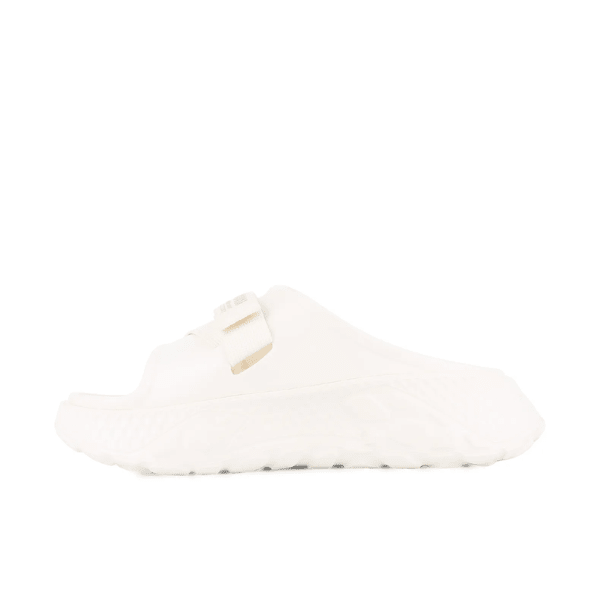 Palladium Offbound Slide Cream - profile view showing the bold platform design and single buckle strap