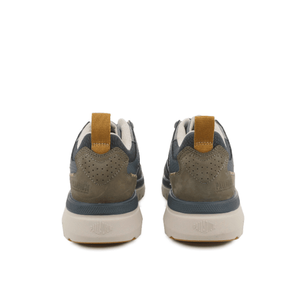 Palladium Pallaflex Lo Mix Blue Storm sneaker pair, back view showing heel pull tab