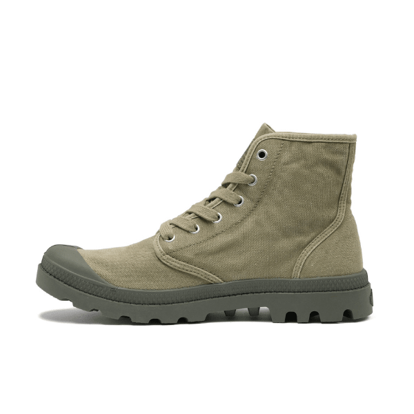 Palladium Pampa Hi Dusky Green - inner side profile of men's lightweight canvas boot