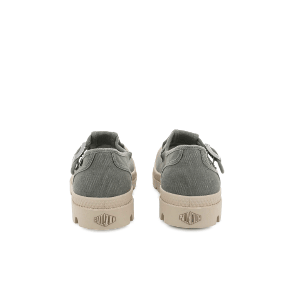 Palladium Pampa Mary-Jane Washed Vetiver – rear view of pair showing heel counter and Palladium branding