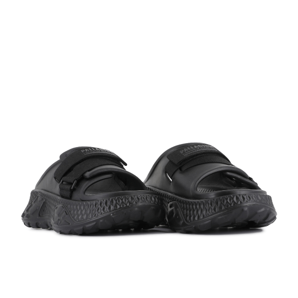 Palladium Offbound Slide Black - pair of slides showing adjustable velcro straps and bold platform sole