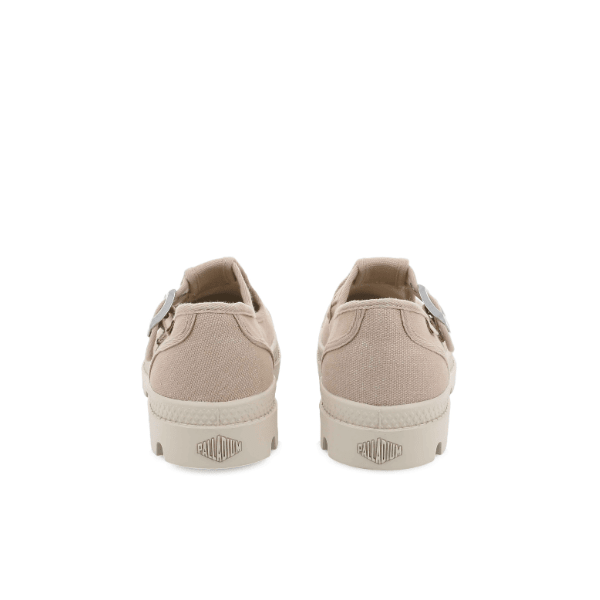 Palladium Pampa Mary-Jane Washed flat in Pilat – rear view of a pair showing heel and Palladium branding on lug sole