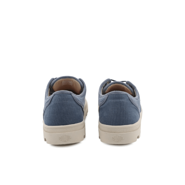 Palladium Dunelite Ox Comfort Vintage Indigo sneaker pair – rear view showing foam heel cushioning and soft EVA sole