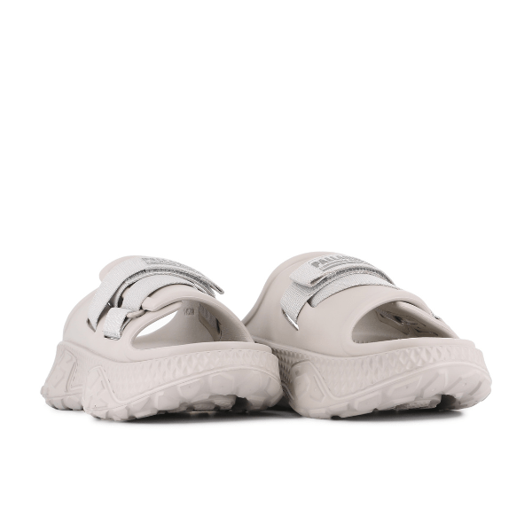 Palladium Offbound Slide Natural Grey - pair of slides showing adjustable straps and bold platform sole