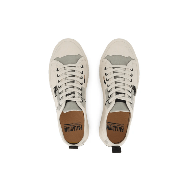 Palladium Palla Ace HTG Supply White Cap Grey sneakers - top-down pair view showing Palladium branding and canvas