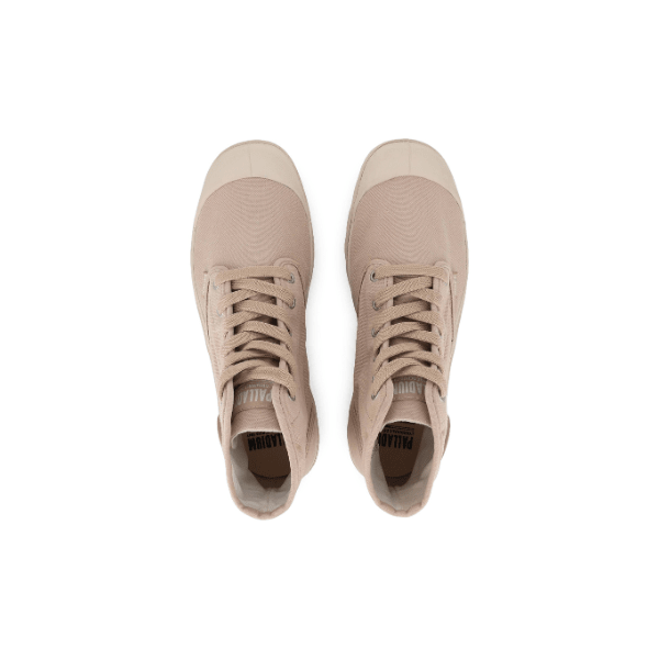 Palladium Pampa Hi men's high-top boots in Pilat beige β top-down view of a pair showcasing washed canvas upper and lace-up detail