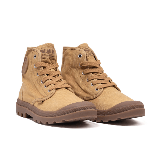 Palladium Pampa Hi Woodlin pair - angled view of men's canvas boots with Palladium branding