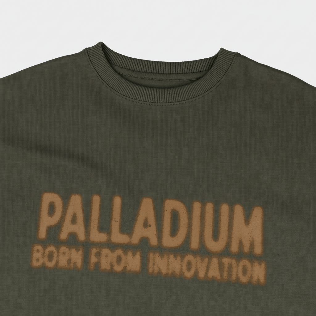 Palladium Born from Innovation Oversized T-Shirt Olive - Close-up of Chest Print