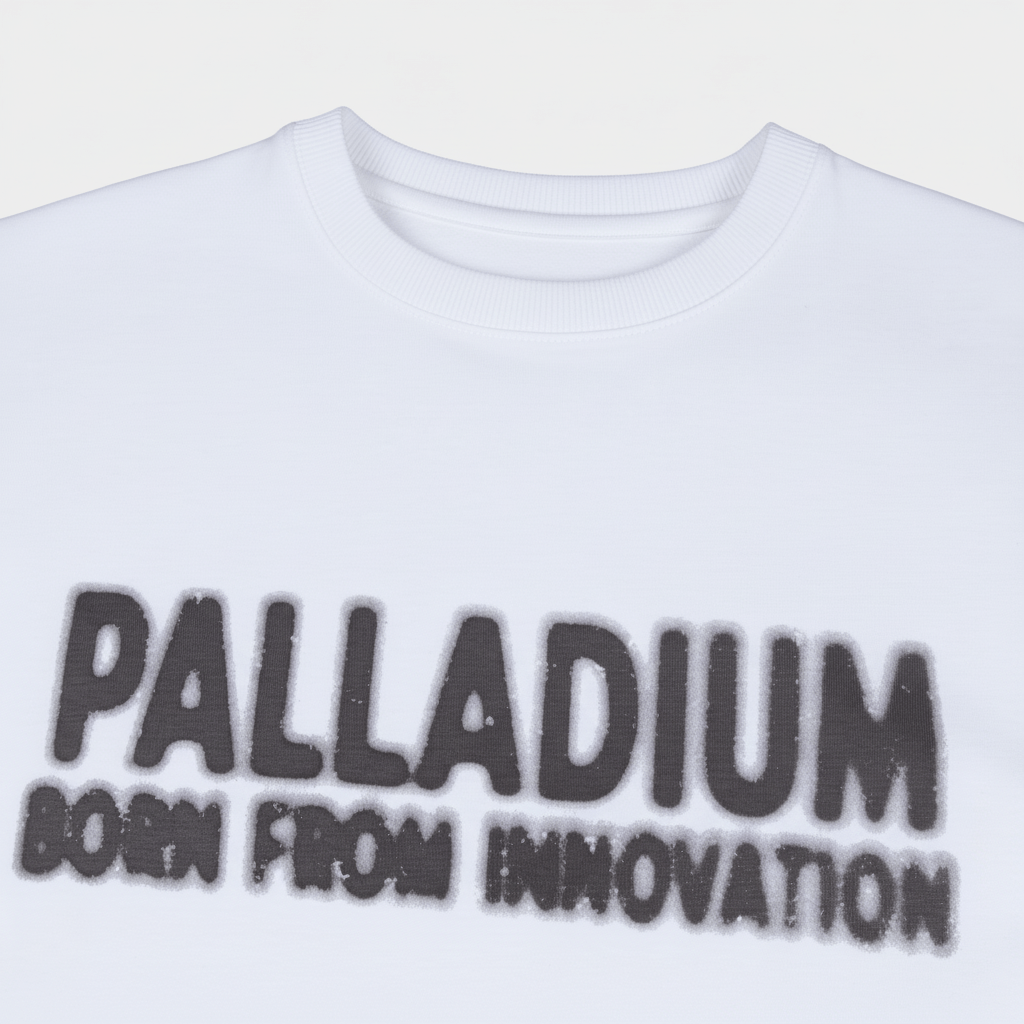 Palladium Born from Innovation Oversized T-Shirt White - Close-up of Chest Print