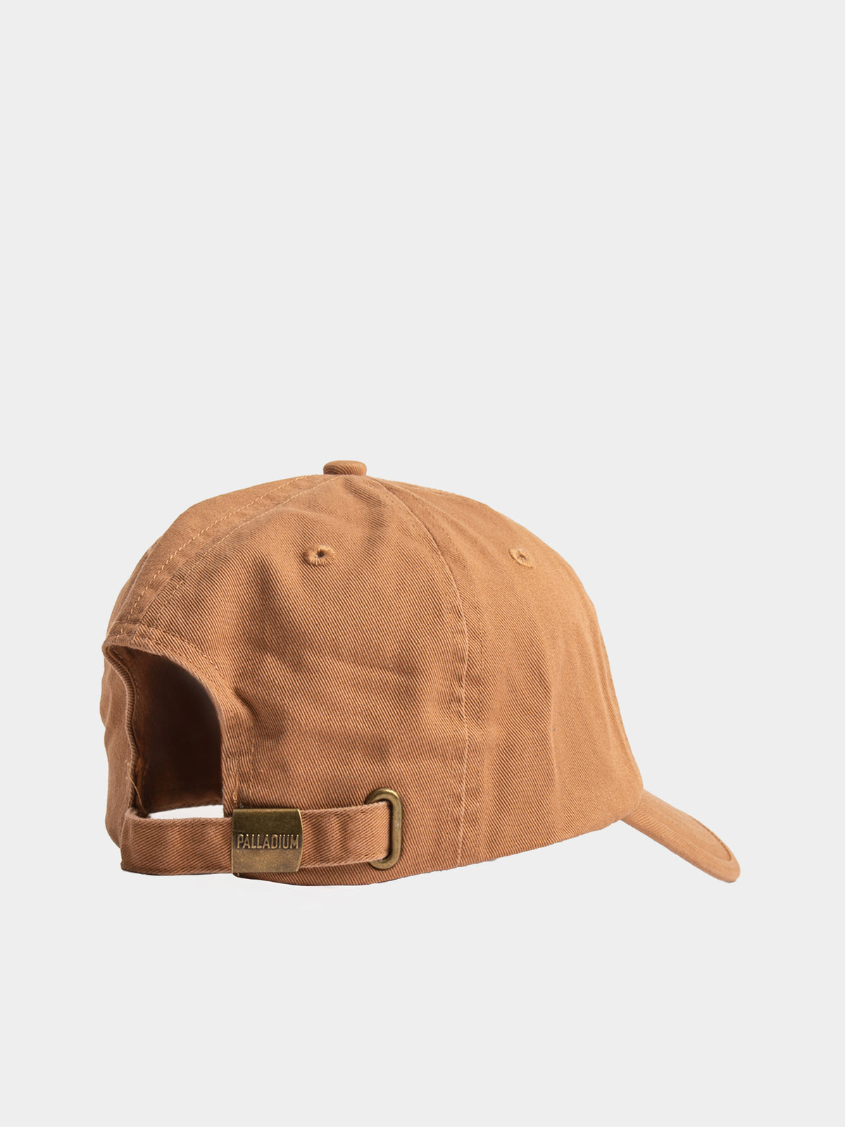 Palladium Dad Cap Washed Cotton Camel - Back View Showing Cotton Fabric and Metal Buckle Closure