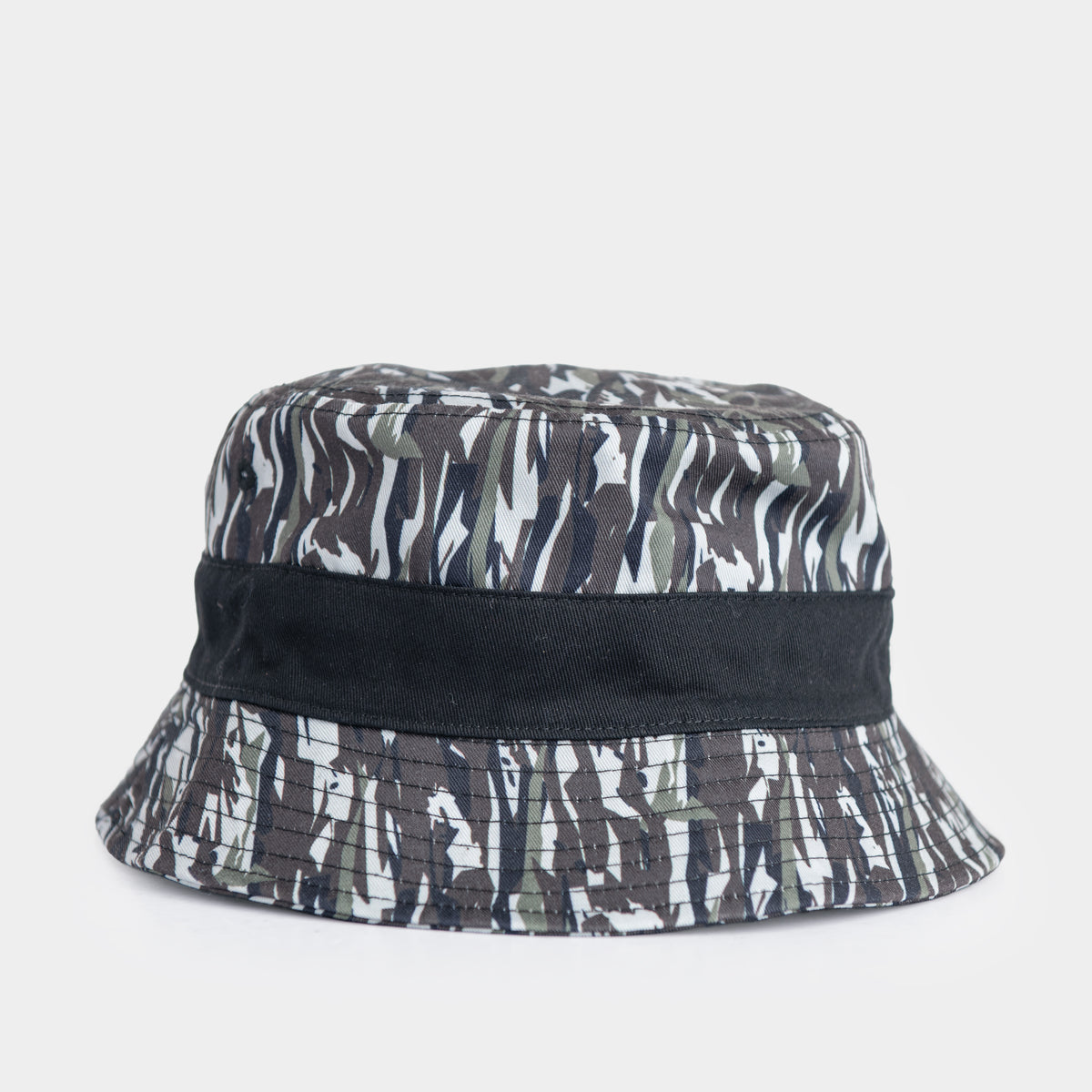 Palladium Vintage Bucket Hat Grey Camo - Side View Showing Camo Pattern and Black Contrast Band