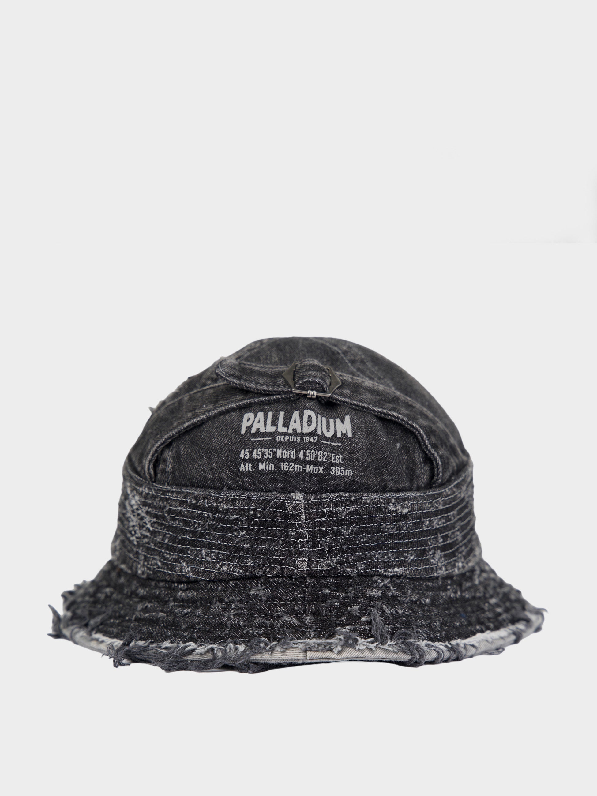 Palladium Frayed Bucket Hat in Black with Palladium branding - front view