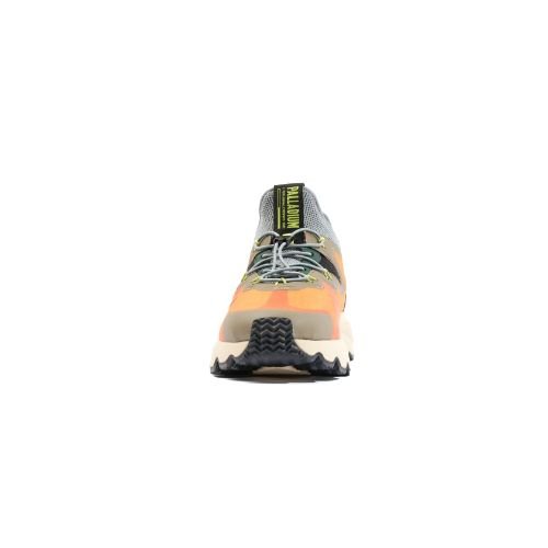 Palladium Thunder Lo Golden Ochre sneaker toe view - protective toe cap with knit upper and tech outsole, code 08851